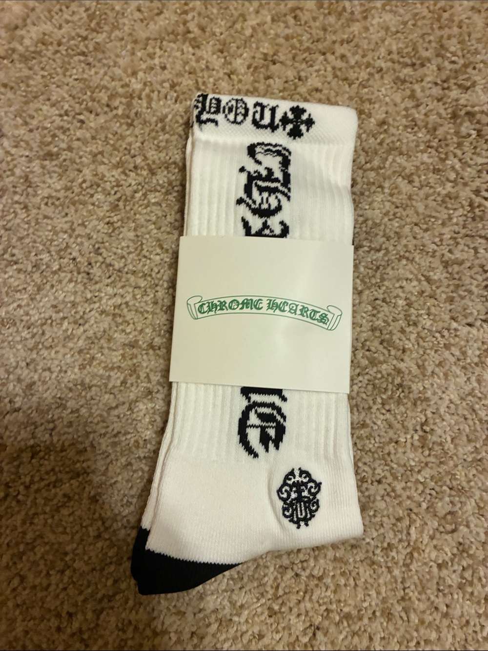 Chrome Hearts White and Black Crew Socks with Gothic Logo